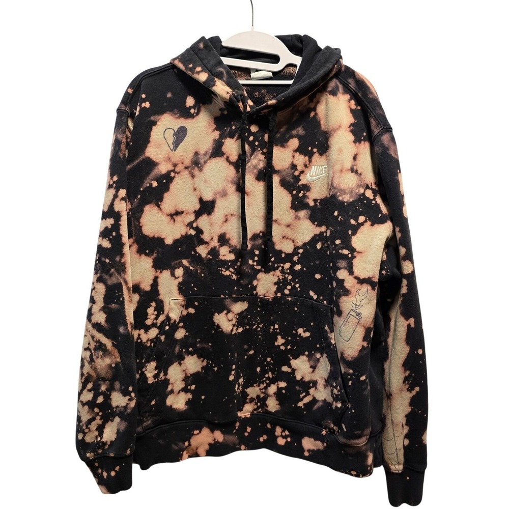 Nike Swoosh Hoodie Bleached Customized Graphics Grunge Skater Streetwear Mens XL